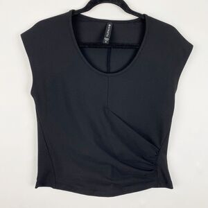 Athleta Bayview Wrap Front Ribbed Cap Sleeve Active Top Womens Size M Black